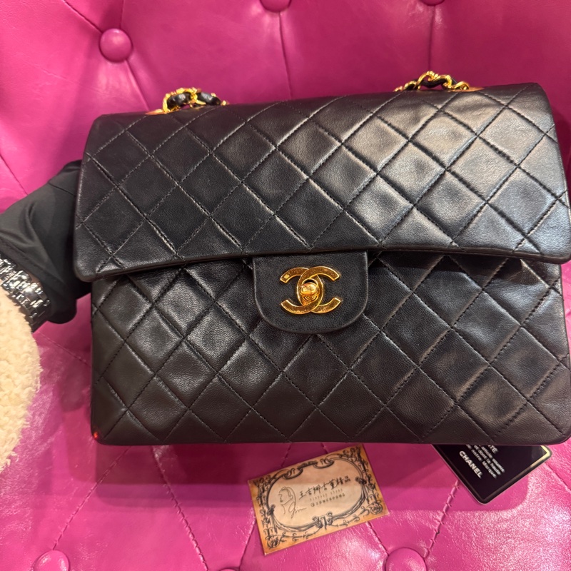 Chanel cf25黑金羊皮方胖款/王吉娜古董精品-2