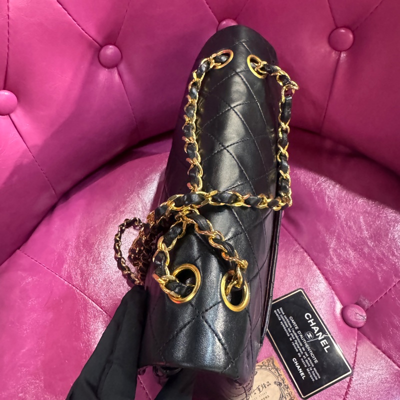 Chanel cf25黑金羊皮方胖款/王吉娜古董精品-5