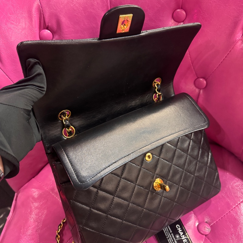 Chanel cf25黑金羊皮方胖款/王吉娜古董精品-6
