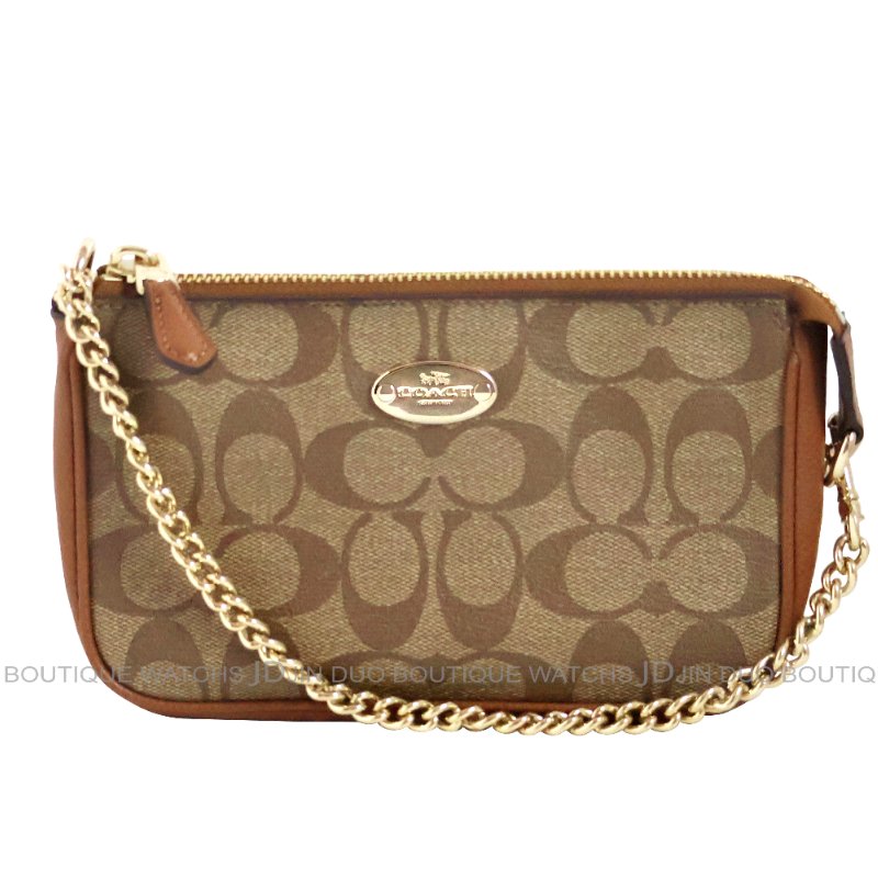 金鐸精品~2457 COACH 蔻馳 F64234 卡其色PVC經典C-LOGO金鍊 麻將包 腋下包 手拿包 全新品-0