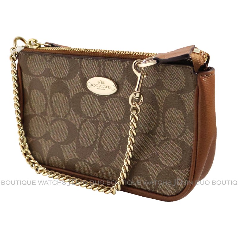 金鐸精品~2457 COACH 蔻馳 F64234 卡其色PVC經典C-LOGO金鍊 麻將包 腋下包 手拿包 全新品-2