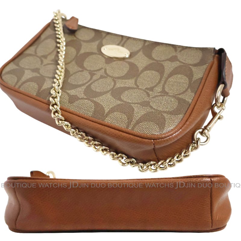 金鐸精品~2457 COACH 蔻馳 F64234 卡其色PVC經典C-LOGO金鍊 麻將包 腋下包 手拿包 全新品-4
