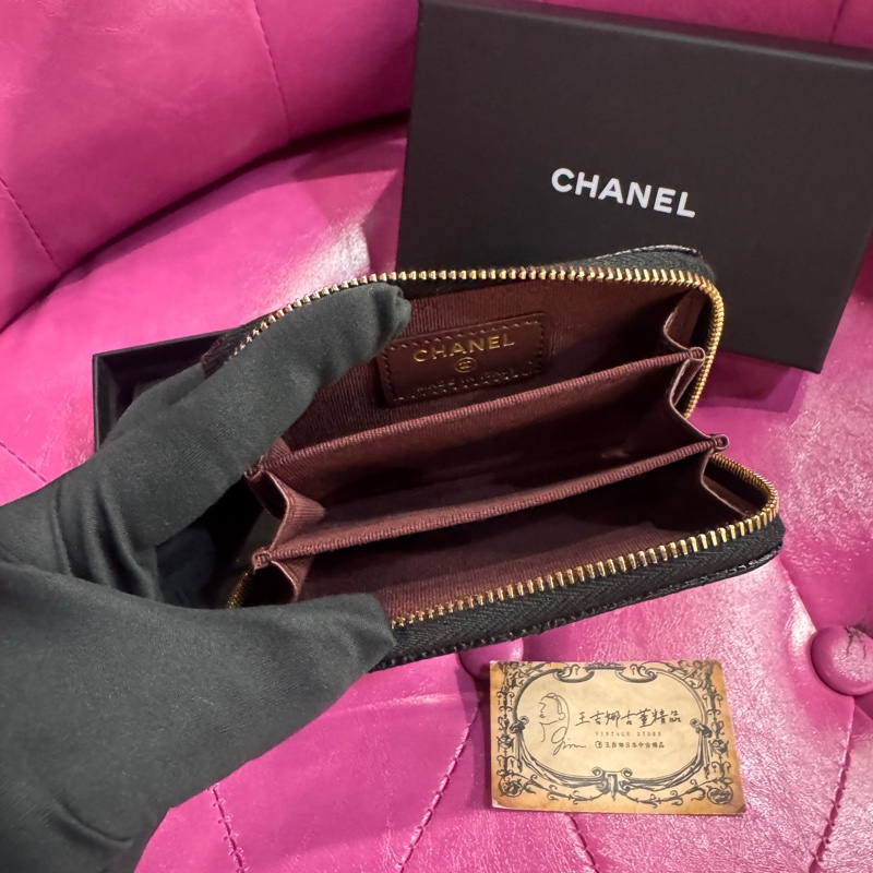 Chanel 荔枝黑金零錢包/新款拉鏈/王吉娜古董精品-3
