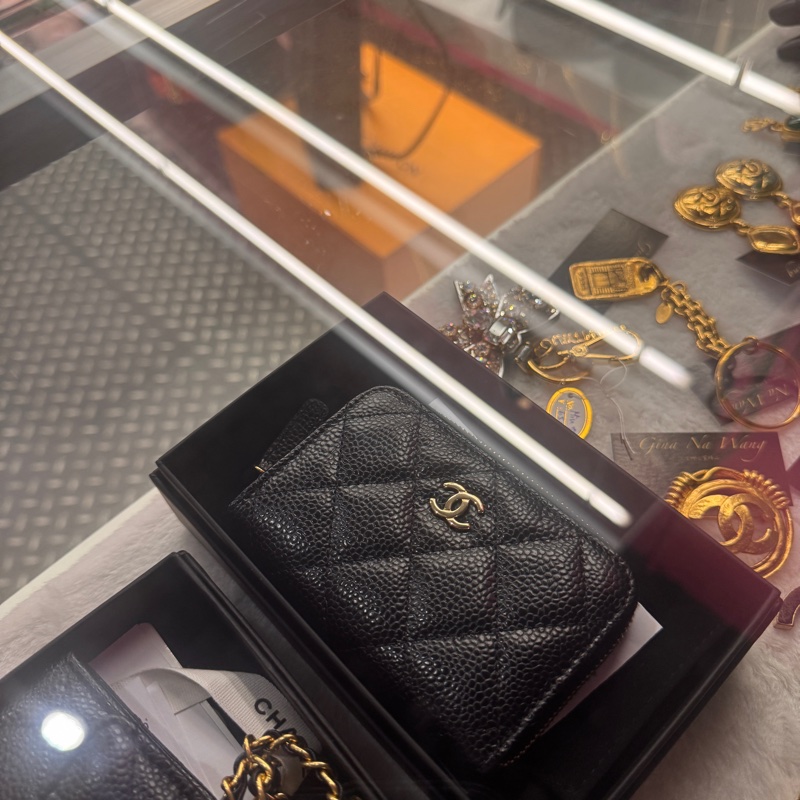 Chanel 荔枝黑金零錢包/新款拉鏈/王吉娜古董精品-4