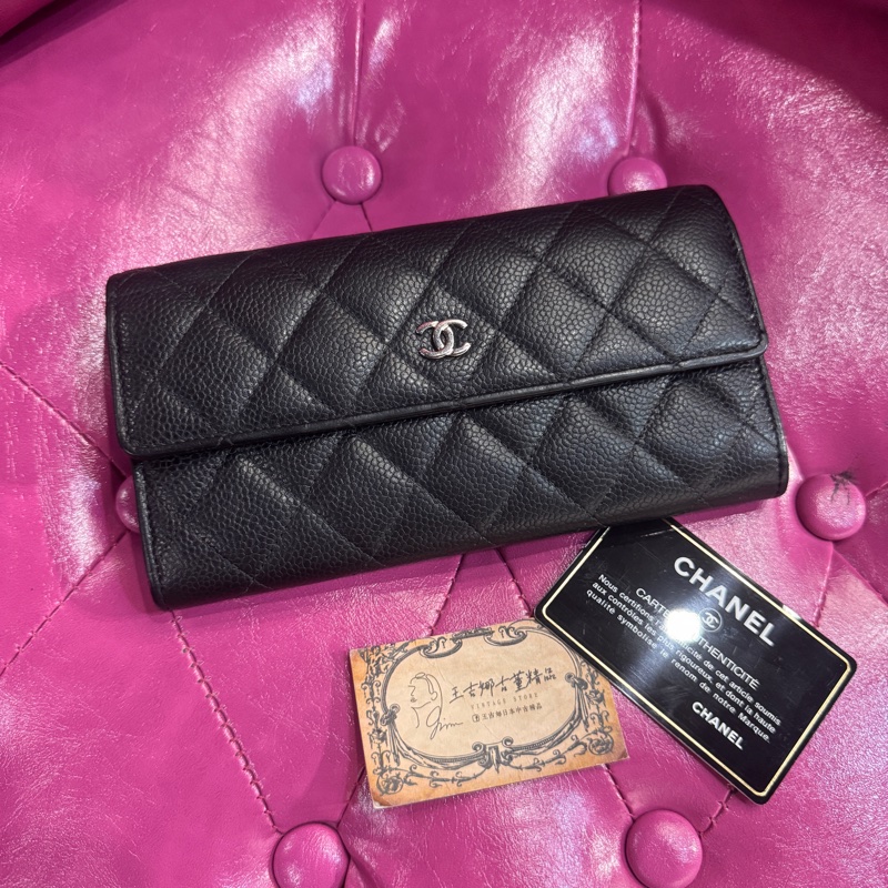 Chanel 黑銀荔枝長夾/王吉娜古董精品-0