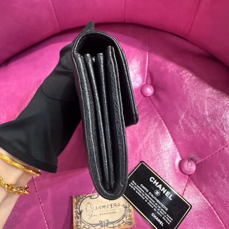 Chanel 黑銀荔枝長夾/王吉娜古董精品-1