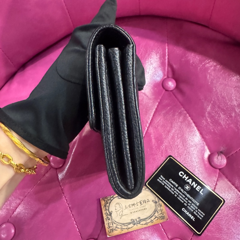 Chanel 黑銀荔枝長夾/王吉娜古董精品-3