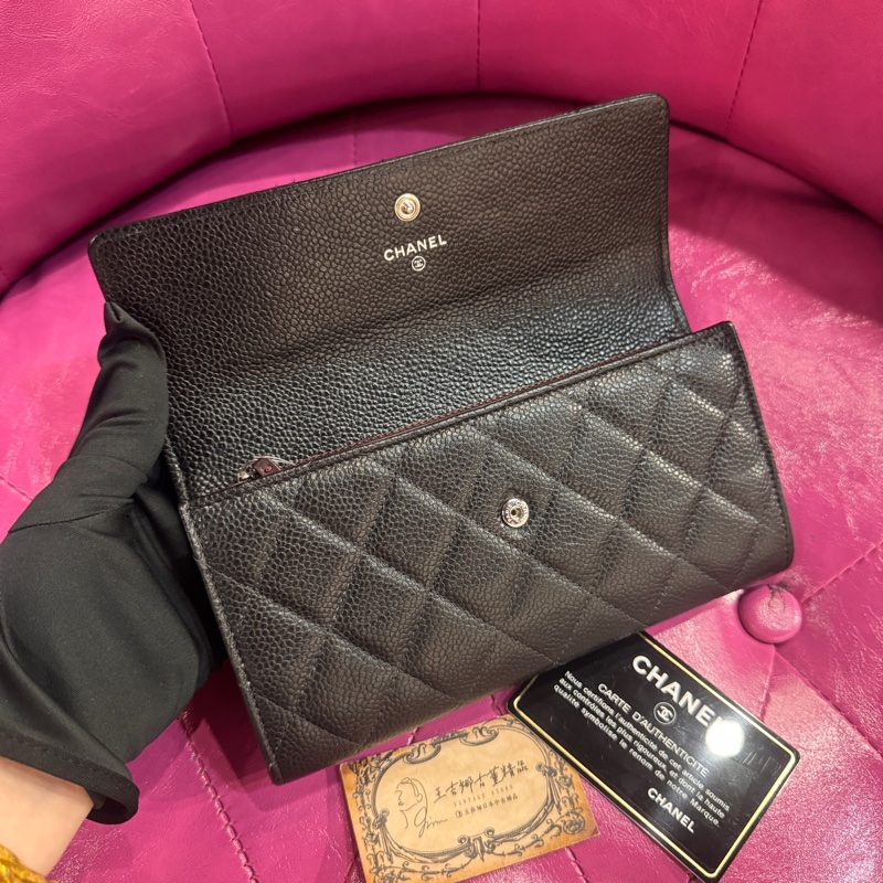 Chanel 黑銀荔枝長夾/王吉娜古董精品-4