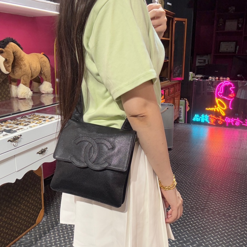 Chanel vintage 荔枝皮粗背帶/男女同款/王吉娜古董精品-2