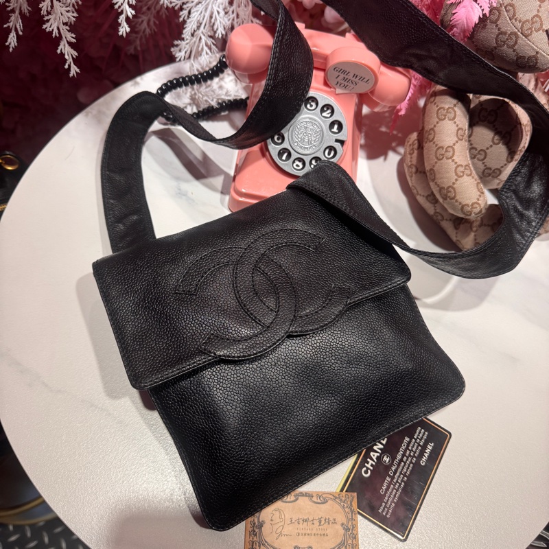 Chanel vintage 荔枝皮粗背帶/男女同款/王吉娜古董精品-3