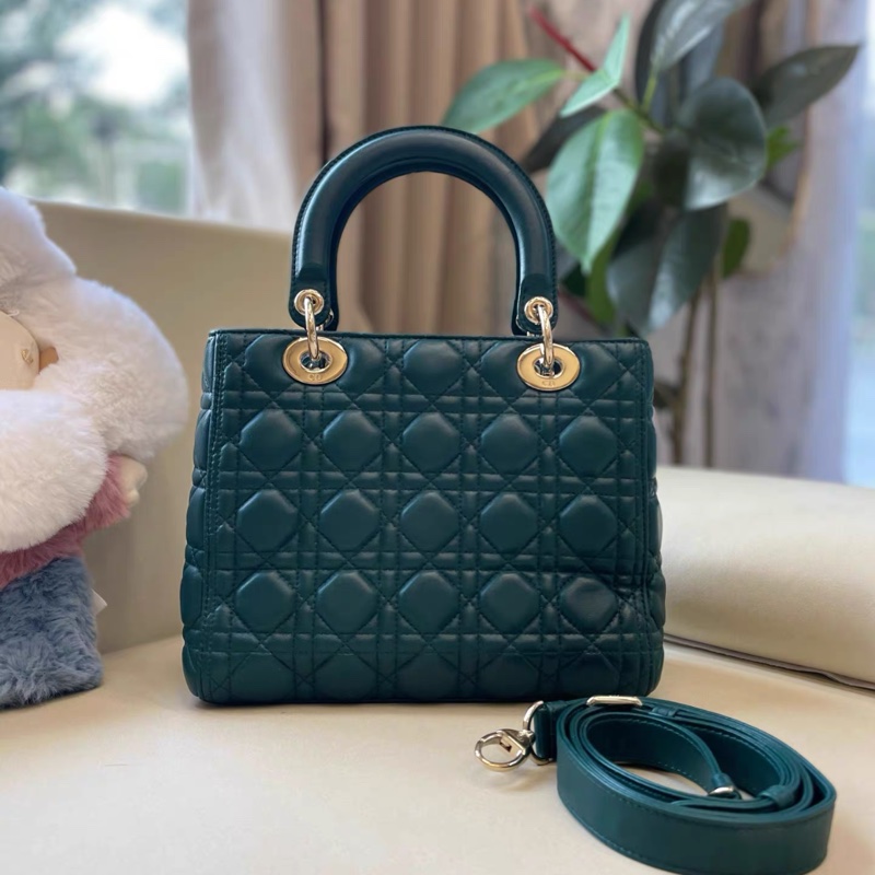 Dior 墨綠色羊皮五格戴妃包 Diana bag-0