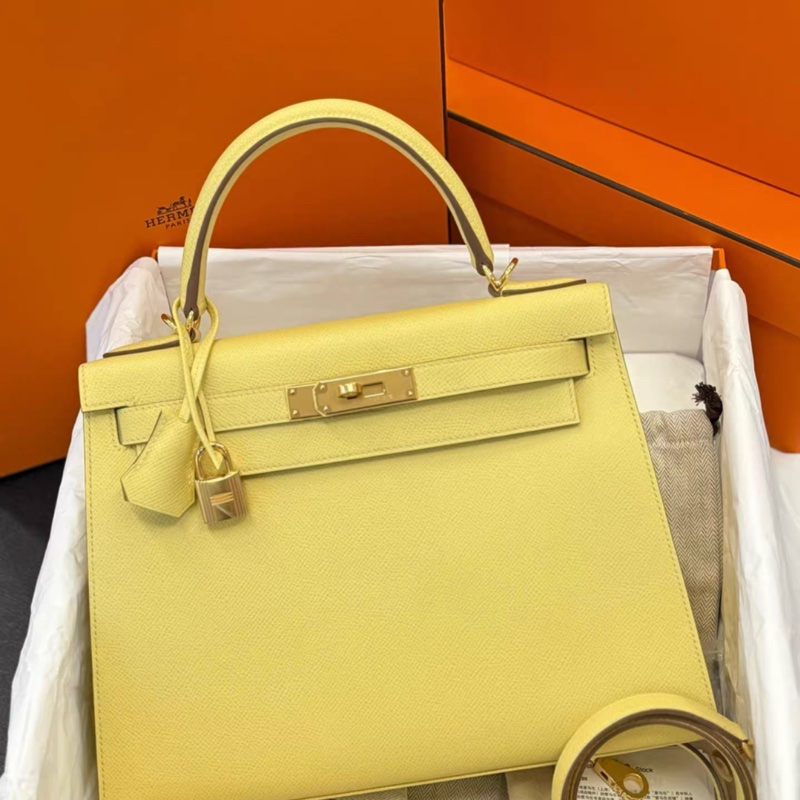 有購証💓 Hermes /愛馬仕 kelly28 小雞黃金扣ep皮z刻-0