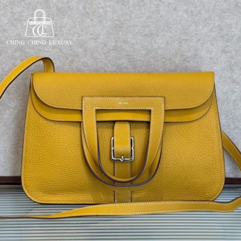 🌈Hermes💛Halzan 31💛9D琥珀黃色銀扣🌟98新🌟Jaune Ambre🌟-0