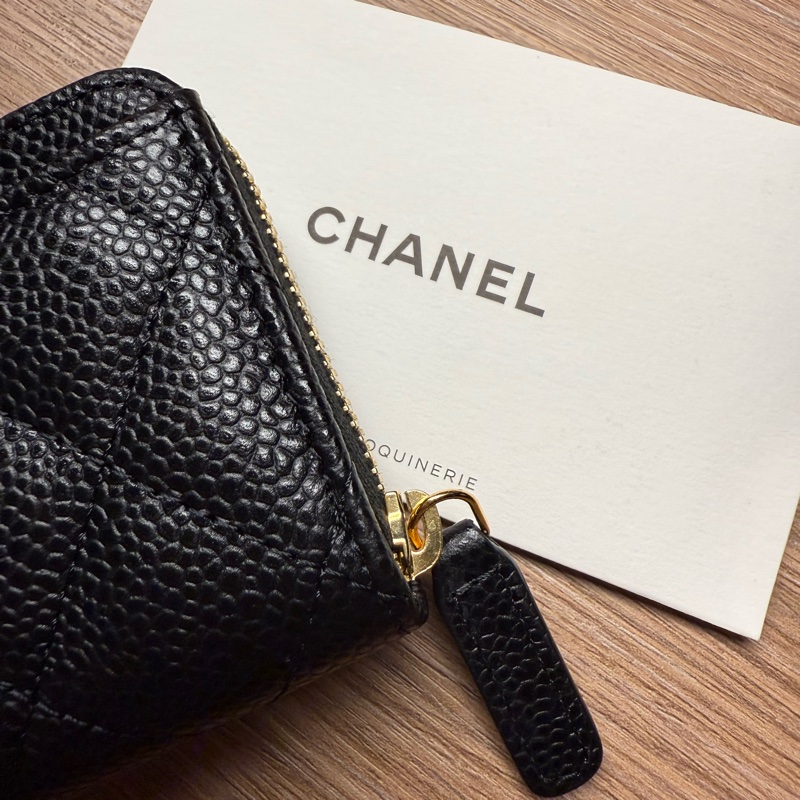 Chanel 經典拉鍊零錢包 晶片款 黑金 荔枝牛皮 魚子醬-4