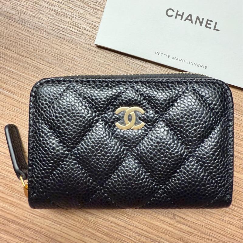 Chanel 經典拉鍊零錢包 晶片款 黑金 荔枝牛皮 魚子醬-6