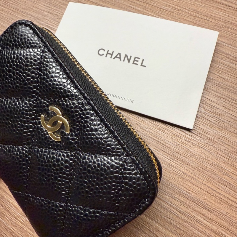 Chanel 經典拉鍊零錢包 晶片款 黑金 荔枝牛皮 魚子醬-8
