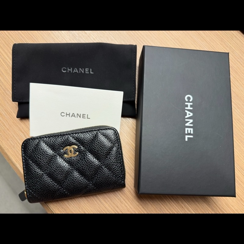 Chanel 經典拉鍊零錢包 晶片款 黑金 荔枝牛皮 魚子醬-11