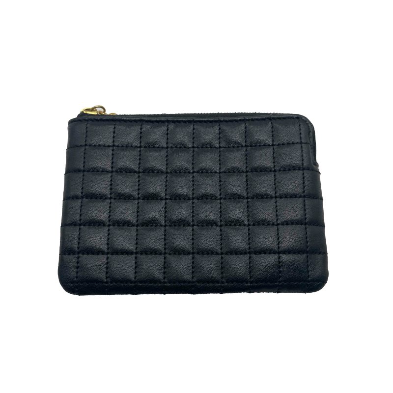 CELINE 黑色全皮方格紋拉鍊零錢包-0