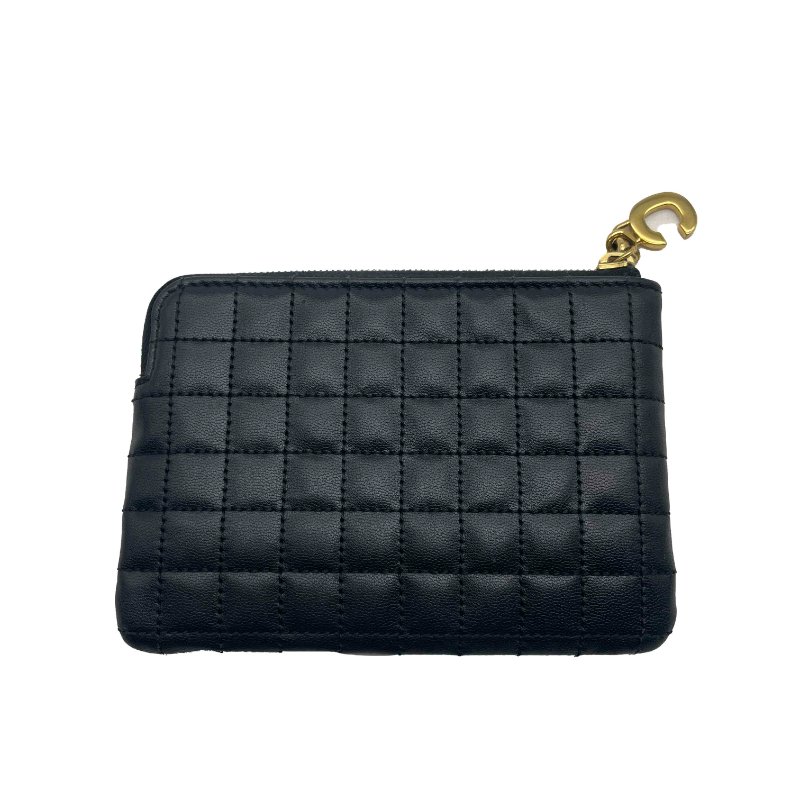CELINE 黑色全皮方格紋拉鍊零錢包-1