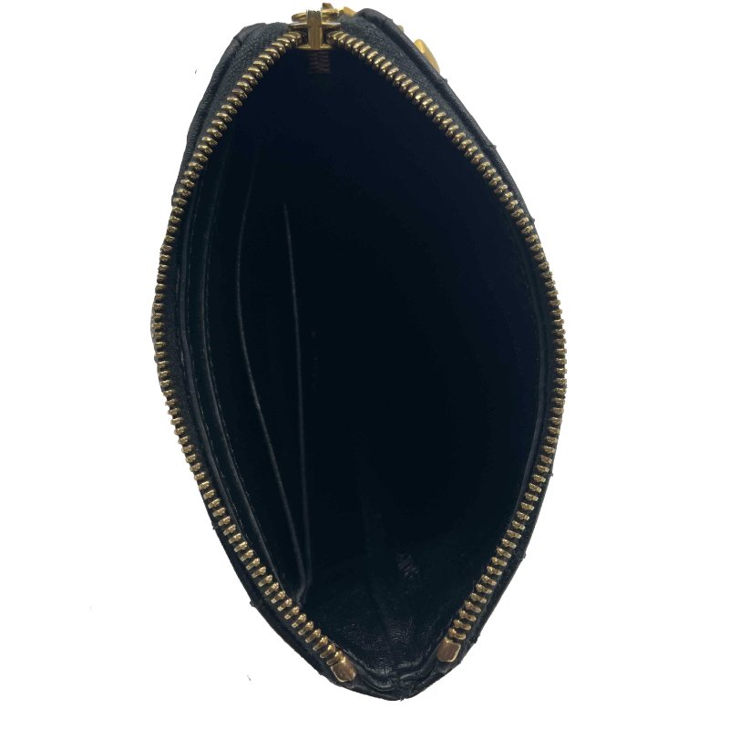 CELINE 黑色全皮方格紋拉鍊零錢包-6