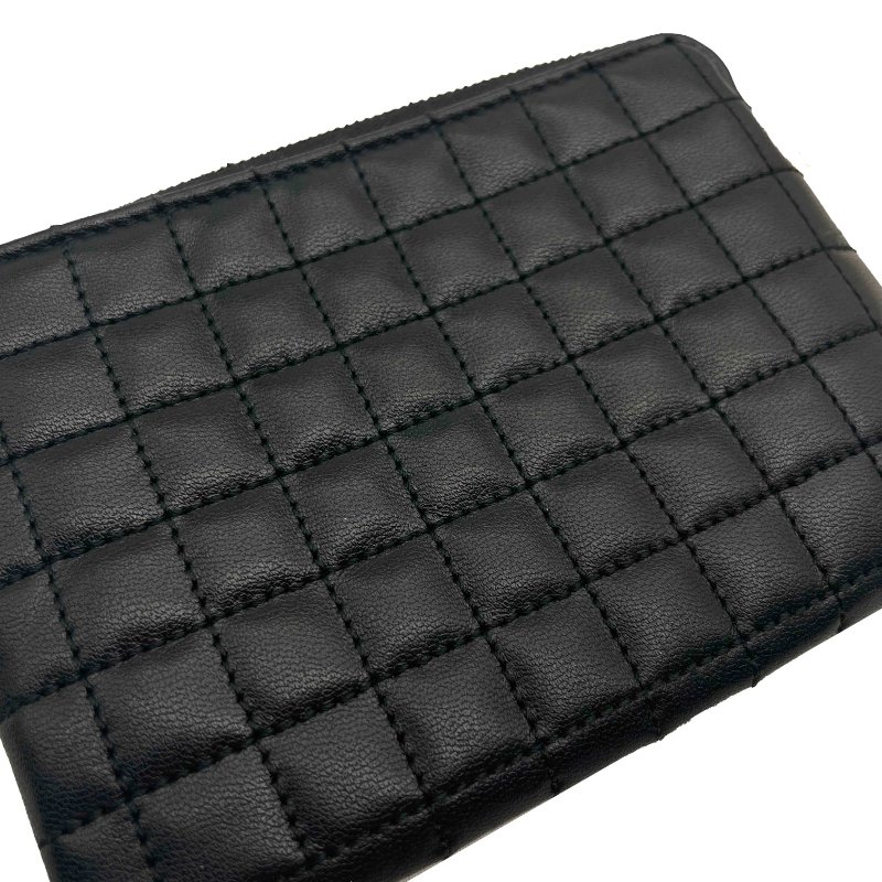 CELINE 黑色全皮方格紋拉鍊零錢包-7