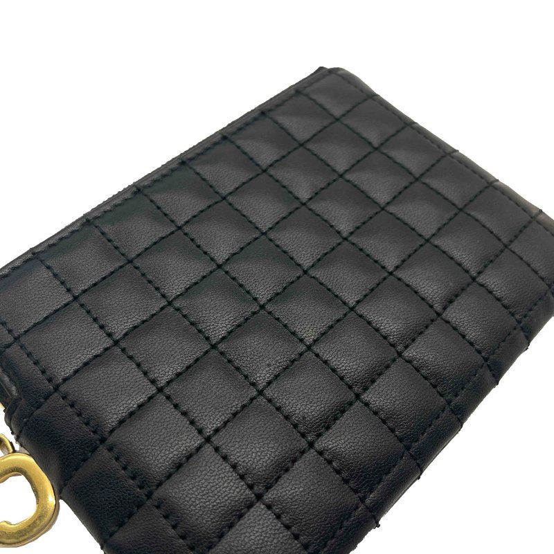CELINE 黑色全皮方格紋拉鍊零錢包-8