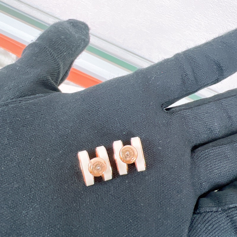 近新 Hermes 大pop h 耳環 白色玫瑰金-3