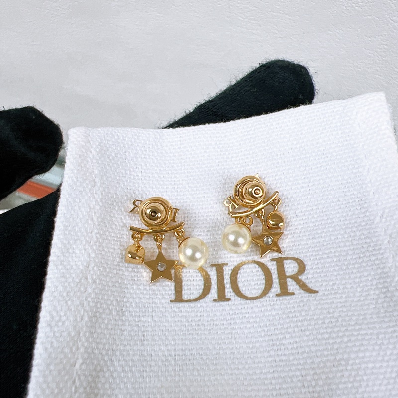 Dior revolution 珍珠水鑽星星logo耳環-2