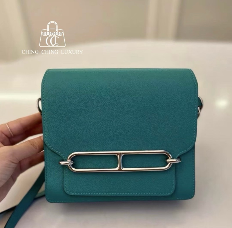 🌈Hermes💚Mini Roulis 19💚孔雀綠銀扣🌟99新🌈evercolor皮🌟-0