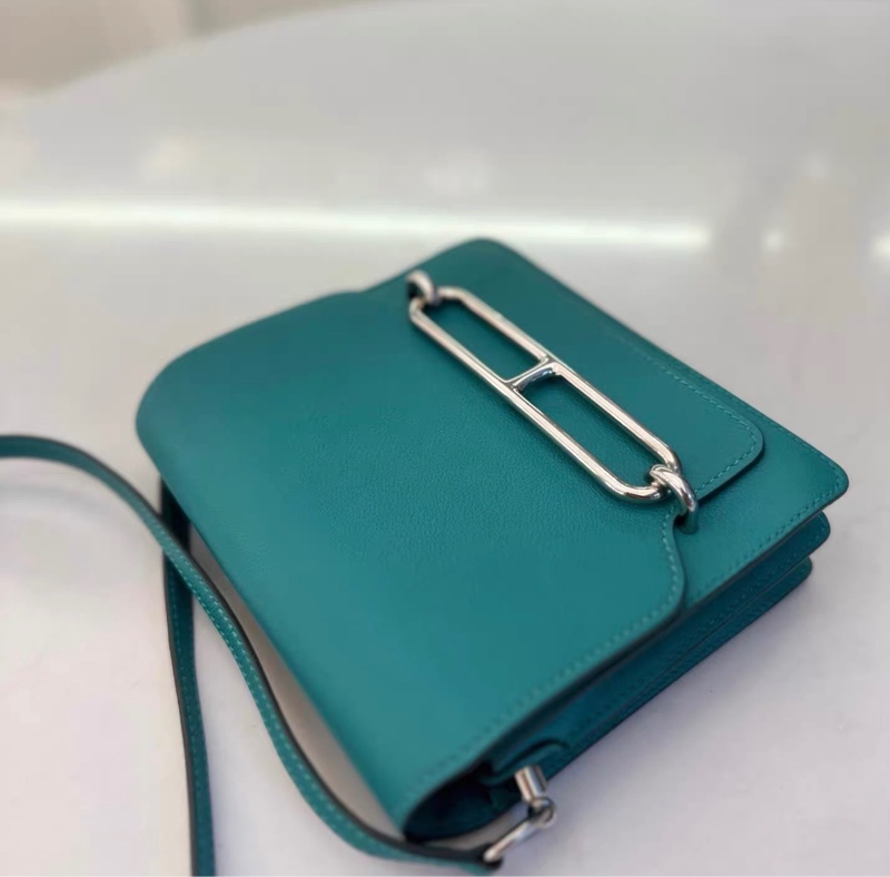 🌈Hermes💚Mini Roulis 19💚孔雀綠銀扣🌟99新🌈evercolor皮🌟-1