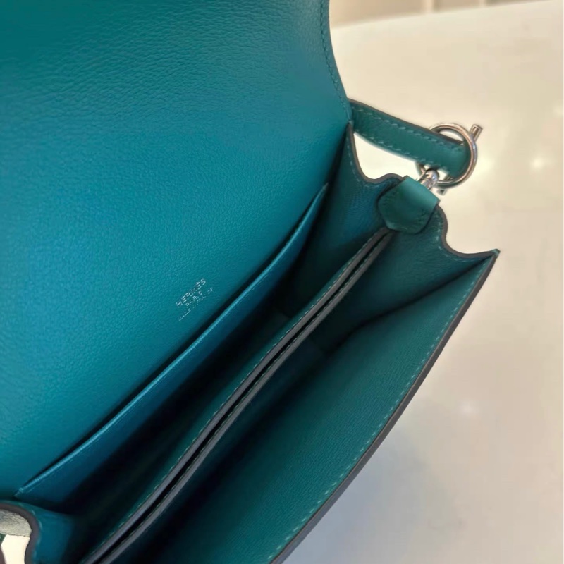 🌈Hermes💚Mini Roulis 19💚孔雀綠銀扣🌟99新🌈evercolor皮🌟-2