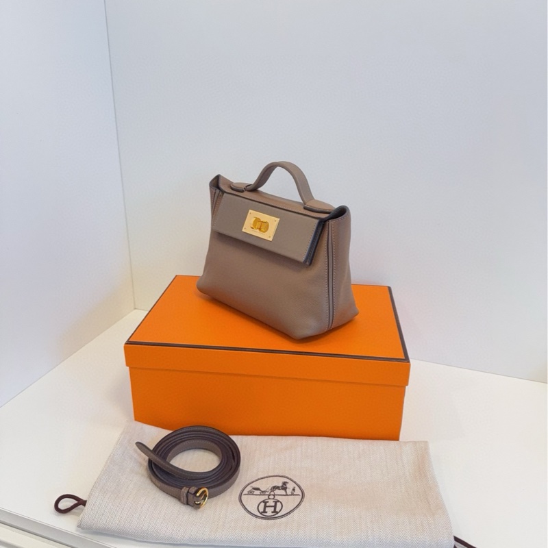 Hermes 2424 mini 威馬犬米拼大象灰 近新閒置-3