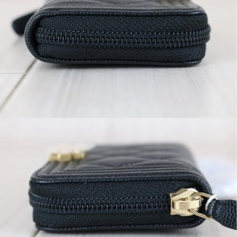 「JL精品代購」97新 Chanel boy 黑金 荔枝皮 大拉鍊錢包-3