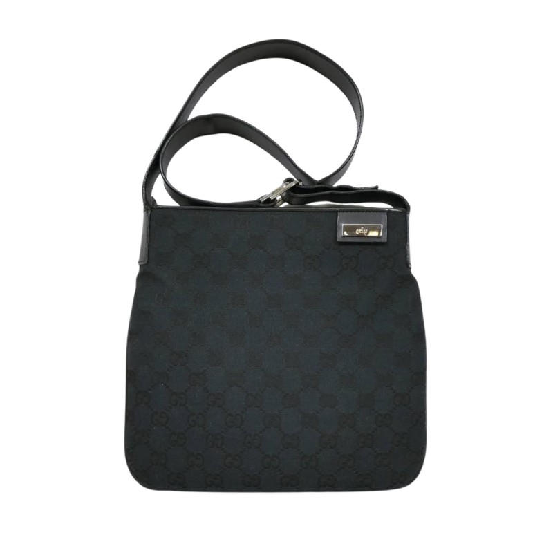 Gucci Black GG Monogram Shoulder Bag 古馳黑色老花帆布單肩包-0