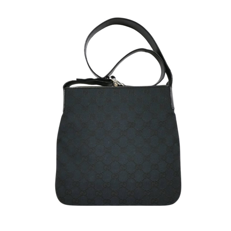 Gucci Black GG Monogram Shoulder Bag 古馳黑色老花帆布單肩包-1