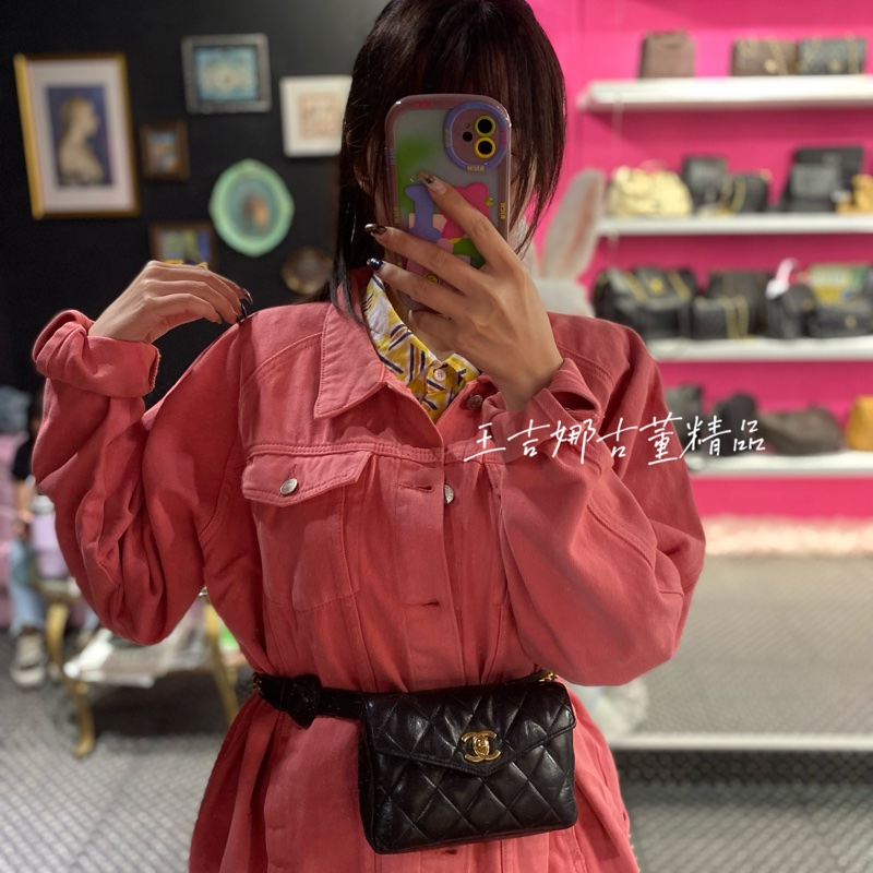Chanel vintage 深藍腰包/王吉娜古董精品-1