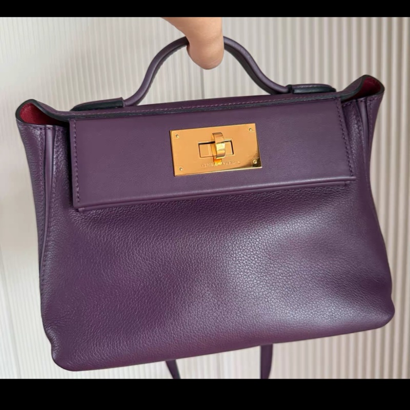 愛馬仕mini 2424黑加侖紫拼石榴紅，evercolor皮-1