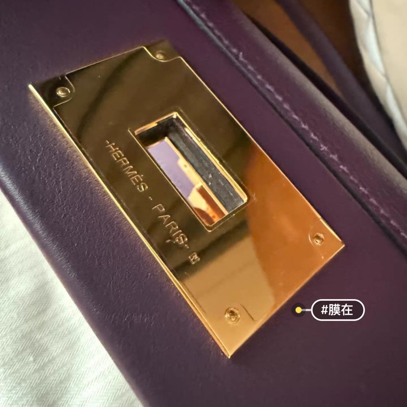 愛馬仕mini 2424黑加侖紫拼石榴紅，evercolor皮-3