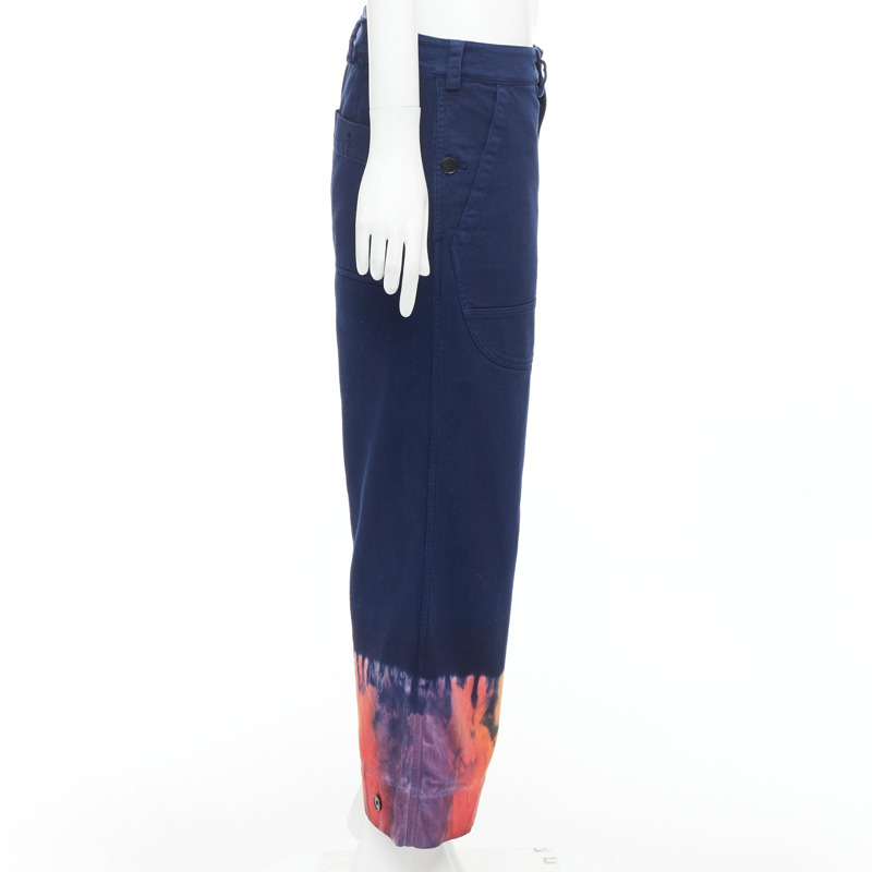 DIOR indigo blue rainbow tie dye hem wide leg cropped jeans FR38 M-3