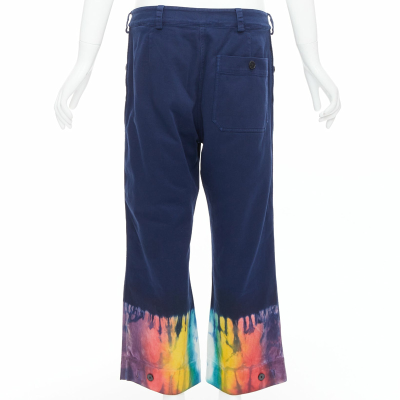 DIOR indigo blue rainbow tie dye hem wide leg cropped jeans FR38 M-4