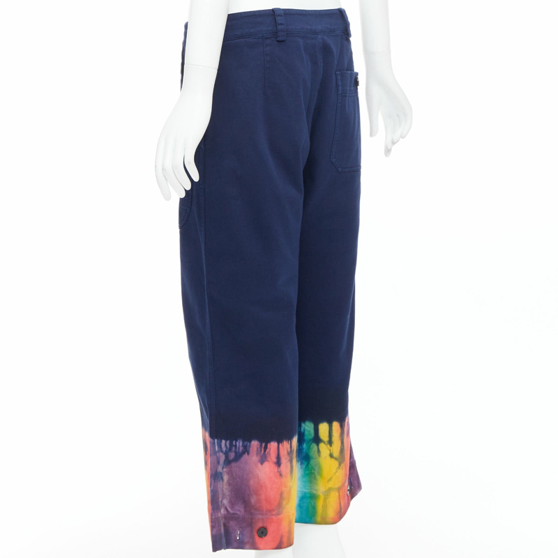 DIOR indigo blue rainbow tie dye hem wide leg cropped jeans FR38 M-5