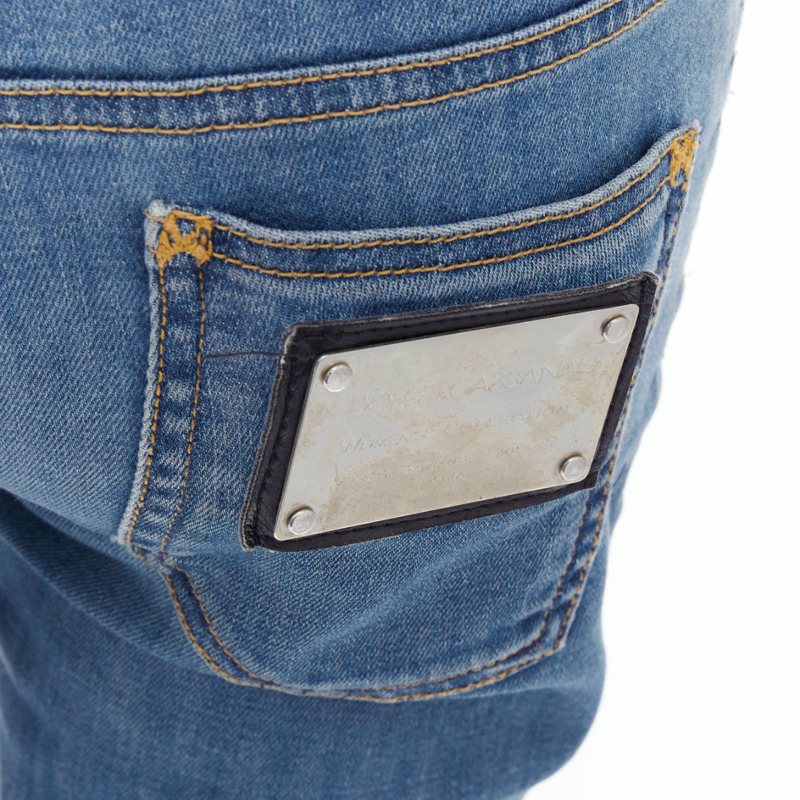 DOLCE GABBANA blue denim silver logo metal pocket flared bell jeans IT38 XS-1