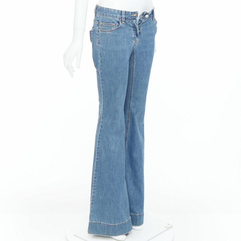 DOLCE GABBANA blue denim silver logo metal pocket flared bell jeans IT38 XS-3