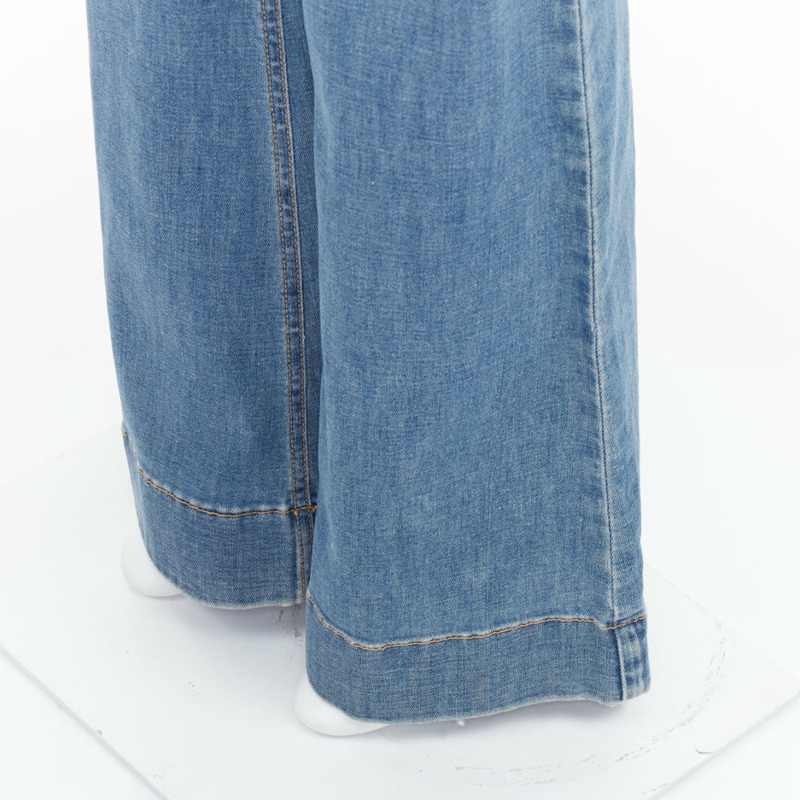 DOLCE GABBANA blue denim silver logo metal pocket flared bell jeans IT38 XS-6