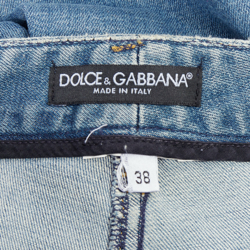 DOLCE GABBANA blue denim silver logo metal pocket flared bell jeans IT38 XS-7