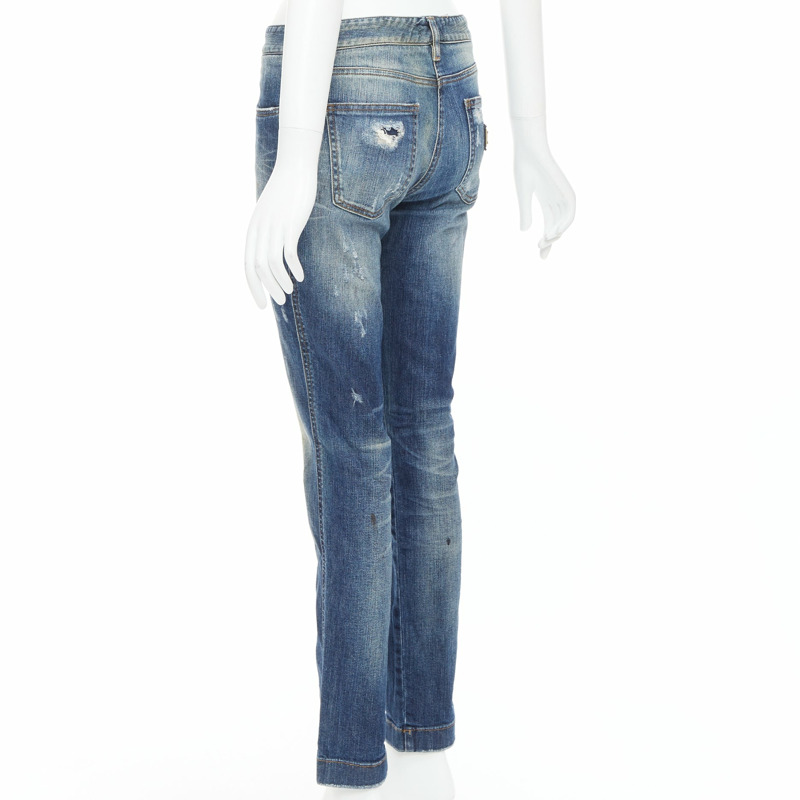 DOLCE GABBANA blue washed denim logo plate distressed jeans IT40 M-5