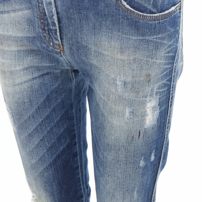 DOLCE GABBANA blue washed denim logo plate distressed jeans IT40 M-6