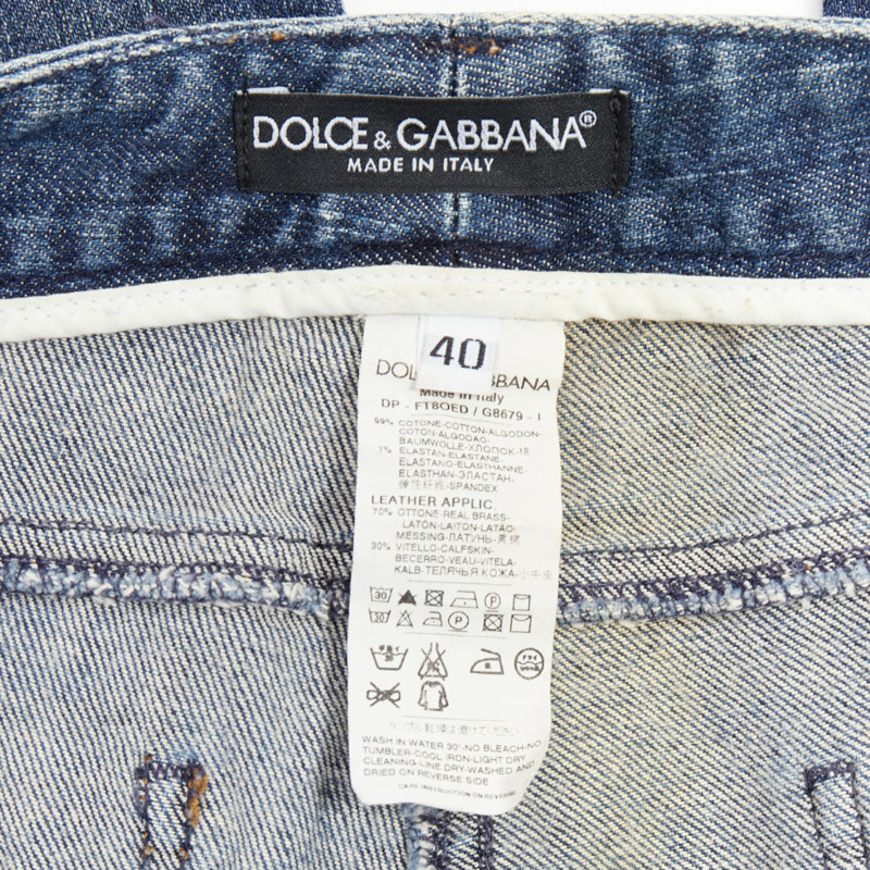 DOLCE GABBANA blue washed denim logo plate distressed jeans IT40 M-7