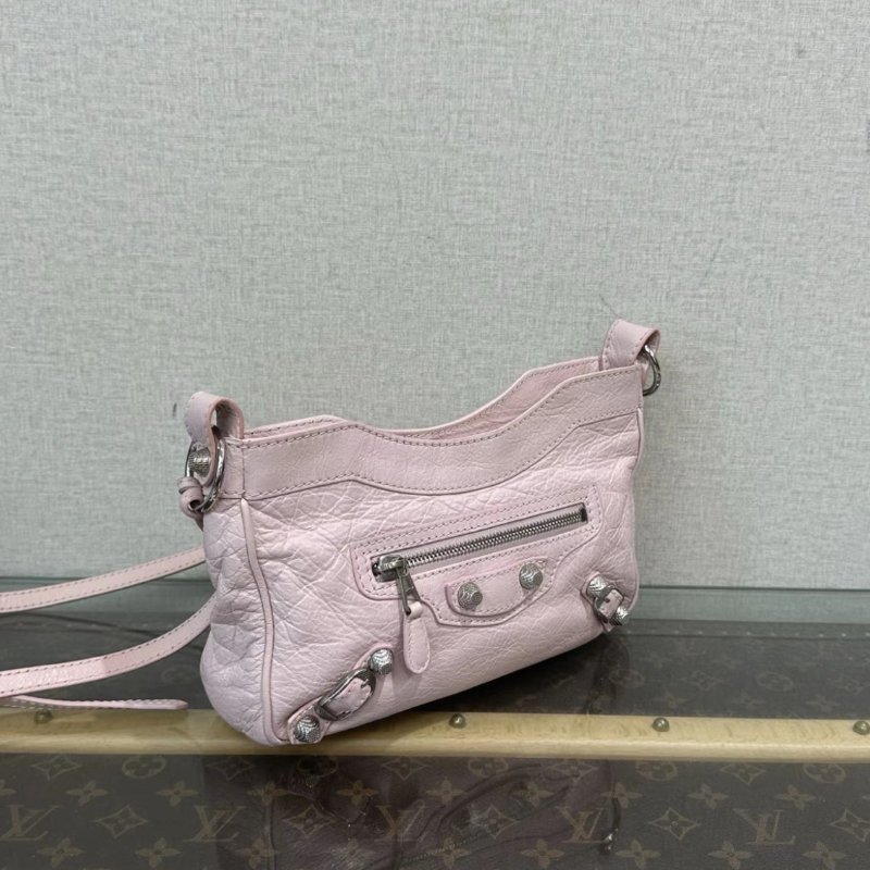 BALENCIAGA 粉銀機車手提肩背斜背包 23*15*5.5 98新-1