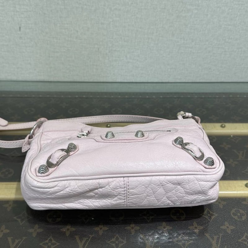 BALENCIAGA 粉銀機車手提肩背斜背包 23*15*5.5 98新-2